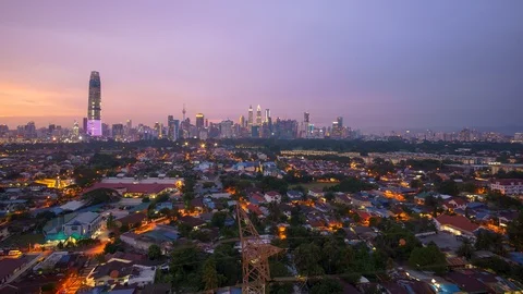 Wide Angle High POV Kuala Lumpur Cityscape During Sunset. Video stock 106399154