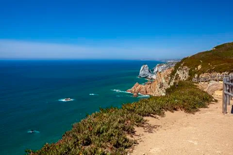 A wide angle image of the famous cabo da roca (Cape Roca), Portugal Stock Photos