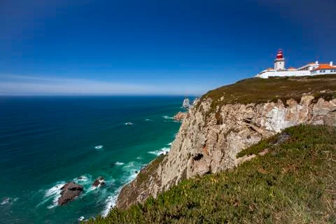 A wide angle image of the famous cabo da roca (Cape Roca) Stock Photos