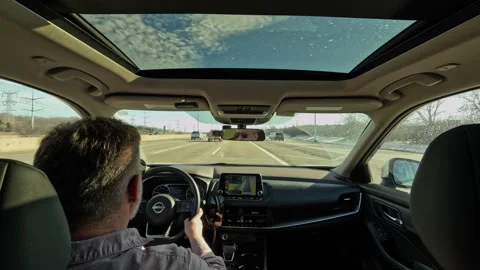 Wide angle inside view time lapse speedy drive car on highway. Chicago IL. 28 스톡 동영상 303787895