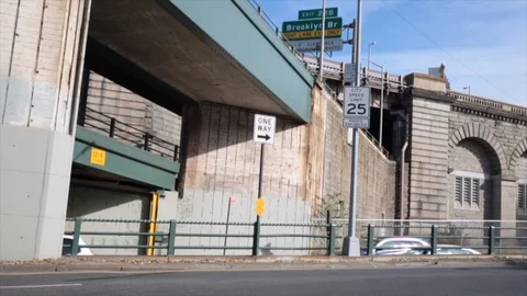 Wide angle of interchange highway intersection in Brooklyn Stock Footage 98668747