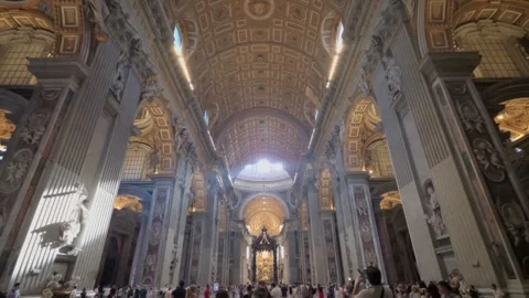 Wide angle of interior and Baldachin inside St. Peter's Basilica Stock Footage 346641260