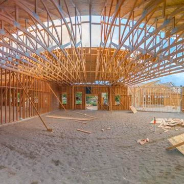 Wide angle interior building construction square 스톡 사진