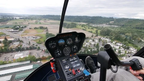 Wide Angle Interior Shot of Helicopter over Seattle Suburbs Stock Footage 114377590