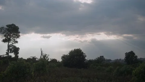 Wide Angle Landscape of Sun Setting over Farm Video stock 194854063