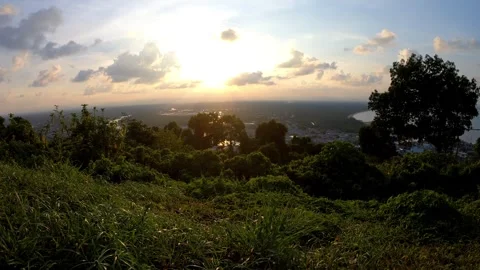 Wide angle landscape view from mountain peak with green grass. Video stock 328818932