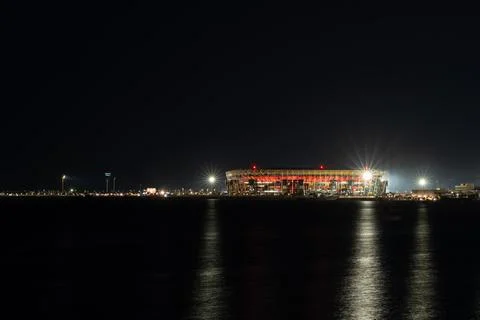 Wide Angle Long Exposure Night View of Illuminated Stadium 974  Stock Photos