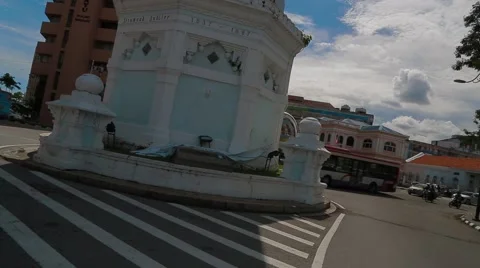 Wide Angle to Low Angle Shot of Penang's Queen Victoria Memorial Clock Tower Stock Footage 48134880