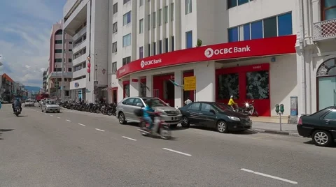 Wide Angle to Low Angle Shot of OCBC Bank, Georgetown Stock Footage 48140860