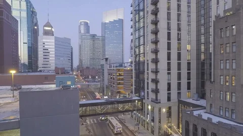 Wide Angle Minneapolis Cityscape over 2nd Ave Stock Footage 87914813