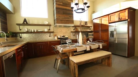 Wide Angle of Modern Industrial Kitchen Stock Footage 60223084