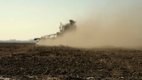 Wide Angle of Modern Tractor Towing Precision Air Seeder Sowing Crops Stock Footage 305261385