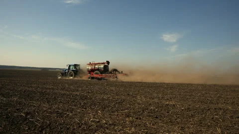Wide Angle of Modern Tractor Towing Precision Air Seeder Sowing Crops Видео 305261853