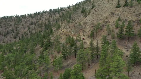 Wide Angle Mountain Road Work Drone Shot Stock Footage 146553986