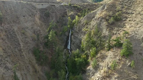 Wide Angle Mountain Waterfall Drone Shot Stock Footage 146553831