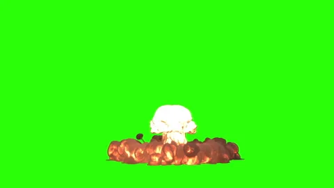 Wide Angle Mushroom Fire Ball Explosion with Smoke on Green Screen Background Stock Footage 144612675
