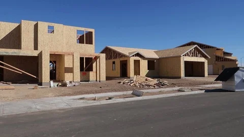 Wide Angle New Housing Construction Daytime Blue Sky Stock Footage 95965376