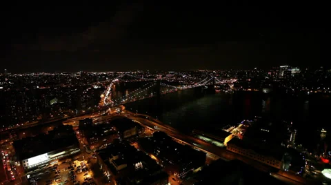 Wide Angle Night View of Manhattan New York Stock Video Vídeos de archivo 36192393