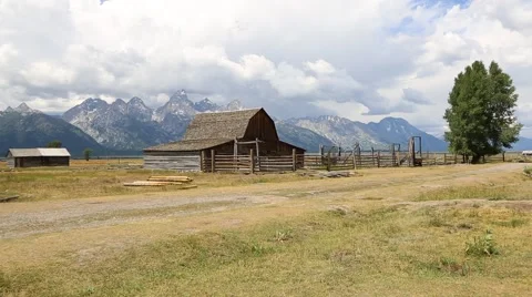 Wide Angle of the old Mormon Barn in Wyoming Stock Footage 40545081