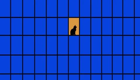 Wide-angle old school-type shot of a cat's silhouette sitting on a window. Stock Illustration