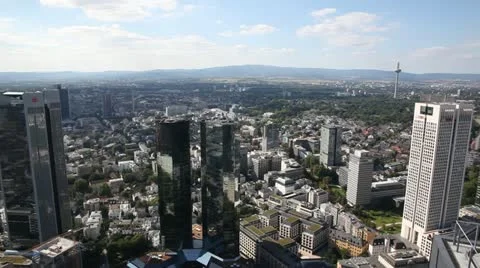 Wide angle pan over the skyscrapers of Frankfurt Main Stock Footage 11659929