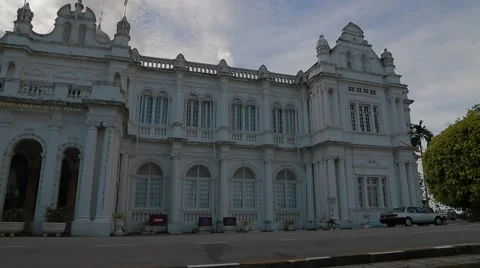 Wide Angle Pan Shot of Penang's City Hall Building Stock Footage 48134994