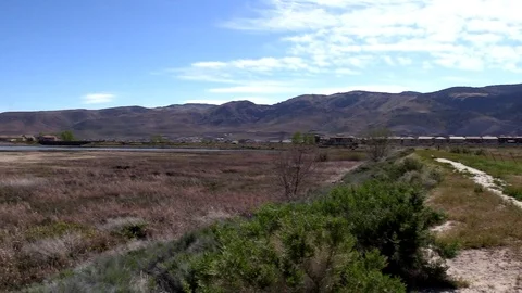 Wide angle pan wetlands in desert Stockbeeldmateriaal 92446953