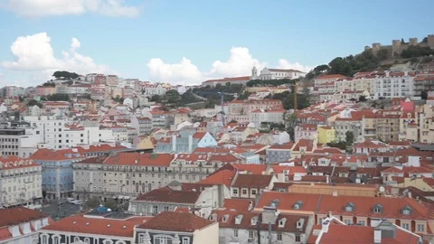 Wide Angle Panning Shot of Lisbon Stock Footage 121048290