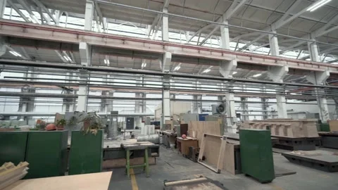 Wide angle panoramic shot of workshop for woodworking and making wooden molds Stock Footage 154612472