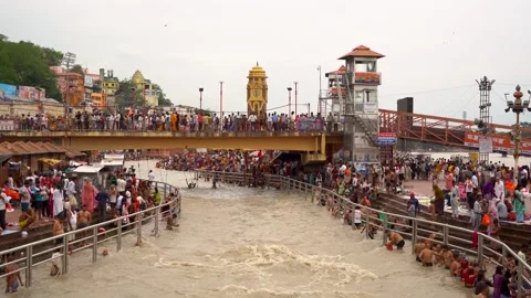 Wide Angle Perspective of the Ganga River at Haridwar Stock Footage 315287969