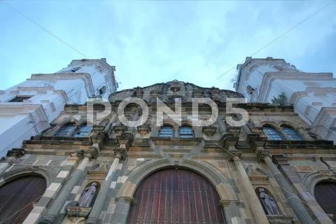 Wide angle picture of a panama cathedral in the sunset Stock Photos