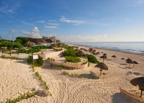 Wide angle of Playa Delfines Beach , Zona Hotelera, Cancun, Mexico, in Septem Stock Photos