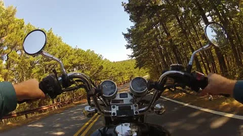 Wide Angle POV Riding Motorcycle On Forest Road 3 Stock Footage