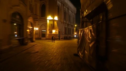 Wide angle POV walk through old city hyperlapse. Riga, Latvia. December 2016. 4K Stockbeeldmateriaal 70937033