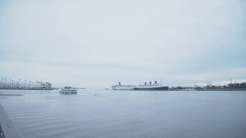 Wide Angle of The Queen Marry Docked at Longbeach Stock Footage 101441786
