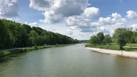 Wide angle river view from top panning to right side Stock Footage 132659487