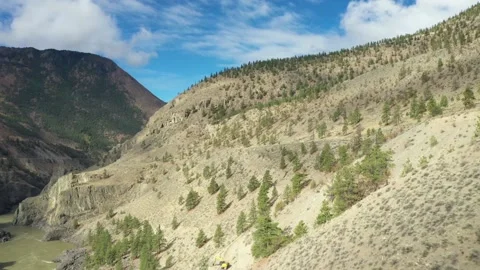 Wide Angle Riverside Mountain Drone Shot Stock Footage 146553869