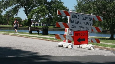 Wide Angle Road Closed to Thru Traffic Sign 動画素材 57237272