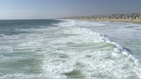 Wide Angle Rolling Surf Hermosa Beach California Video stock 195809542