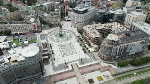 Wide Angle Rotating Drone Shot of the Alexander Statue in Skopje Macedonia Stock Footage 214313521