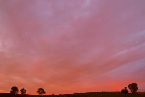 Wide angle rural sunset. Stock Photos