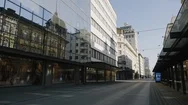 Wide Angle Shoot Of An Empty Main Street And Bus Station In Ljubljana Stock Footage