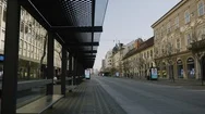 Wide Angle Shoot Of An Empty Main Street And Bus Station In Ljubljana Stock Footage