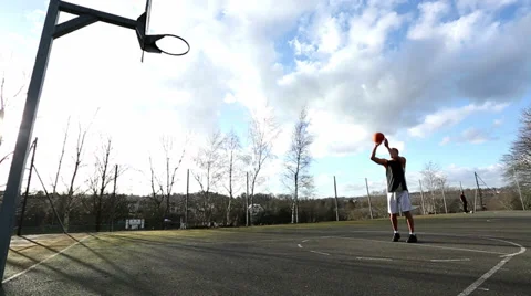Wide angle shot of a basketball player taking a free throw Stock Footage