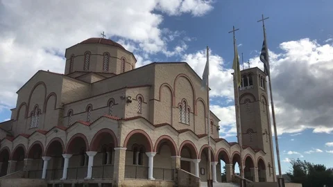 Wide Angle Shot of Big Orthodox Church. Ayios Polydoros Kaimakli Stock-Footage 100677908