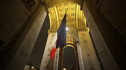 Wide angle shot of the famous monument Arc de Triomphe in Paris Stock Footage 45029539
