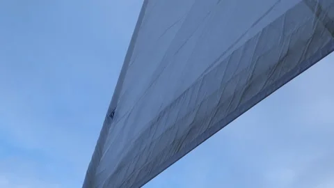Wide-angle shot of the front sail turning in the wind and switching sides. Video stock 198372287