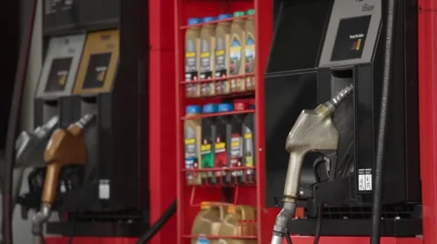 Wide Angle Shot of a gas station employee Stock Footage 42269990
