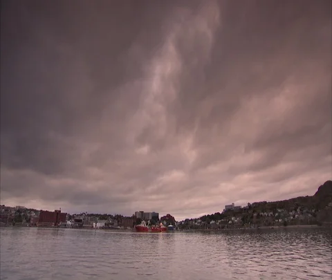 Wide angle shot of harbor in small fishing village Stock Footage 86698956