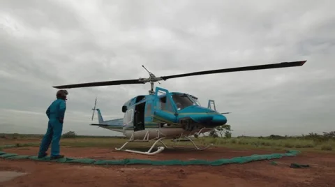 Wide Angle Shot of a Helicopter at a Heliport Stock Footage 45236938